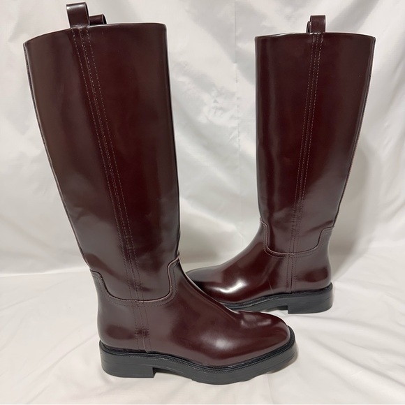 ZARA Oxblood / Burgundy Leather Knee-High Riding Boots | Flat sz 40 - Picture 10 of 10